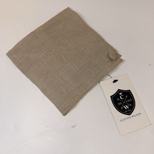 Clifton Wilson Soft Tan 100% Linen Pocket Square With Button New
